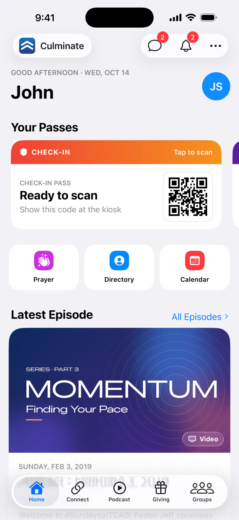 Culminate Life member app home screen