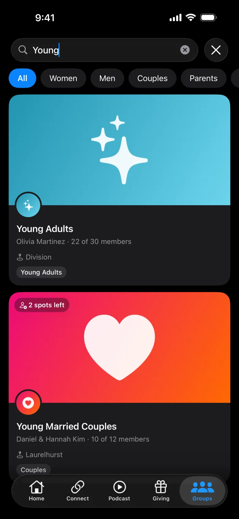 Group search in the member app