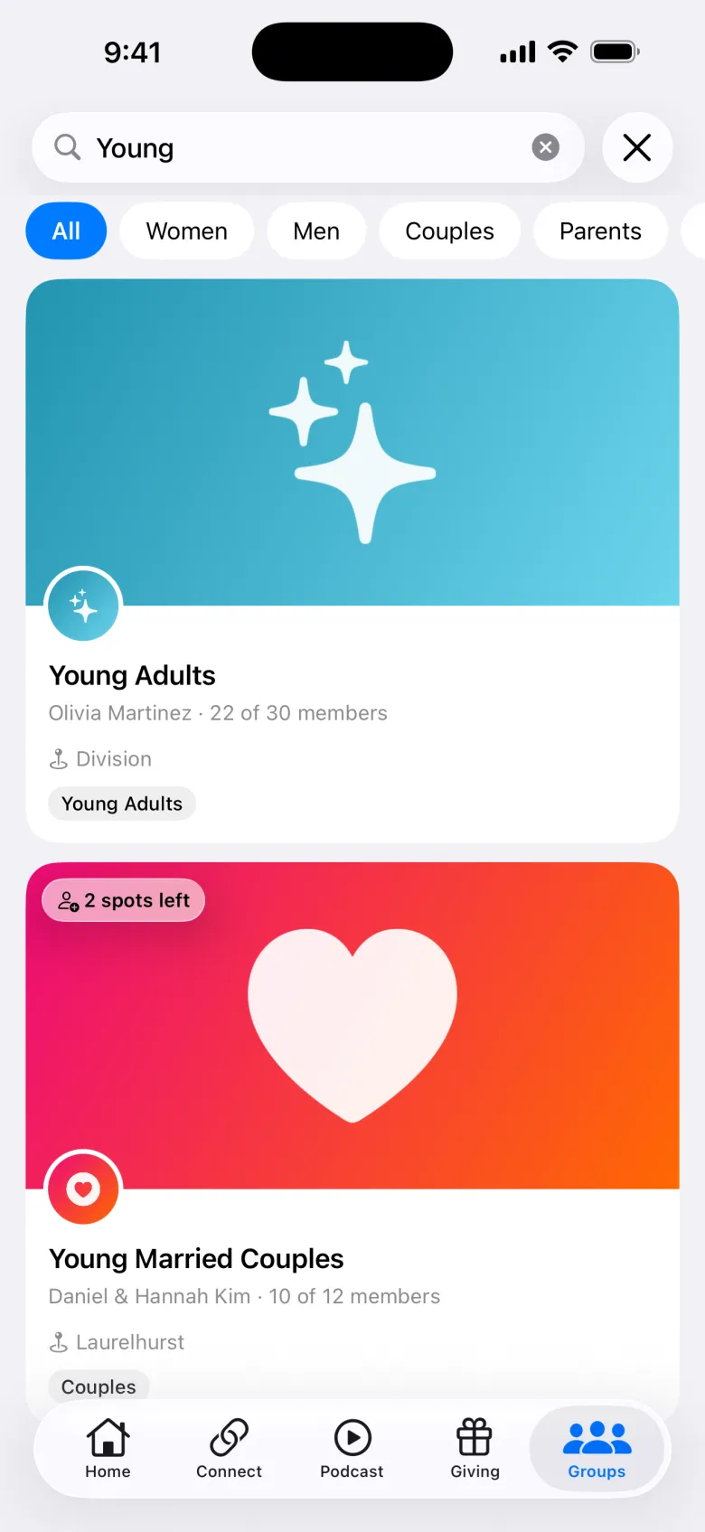 Group search in the member app