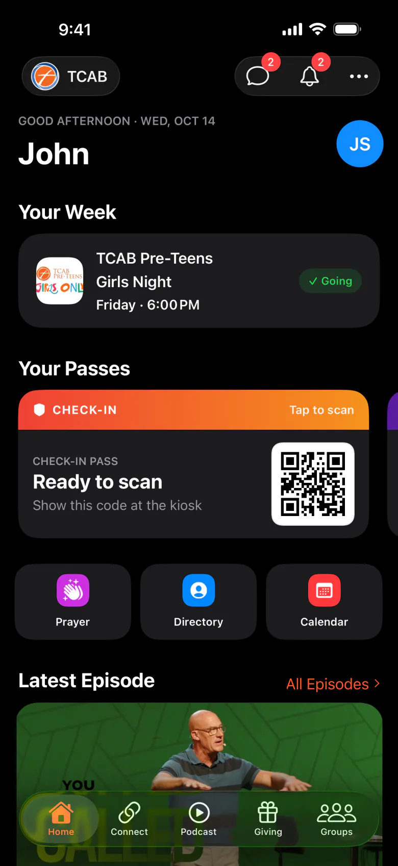 A white-label app with a church’s own name and logo
