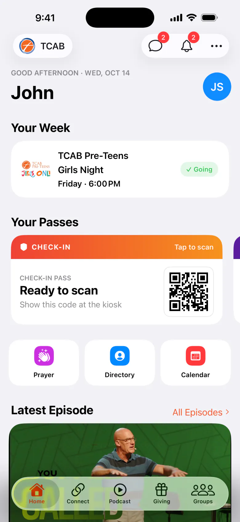 A white-label app with a church’s own name and logo