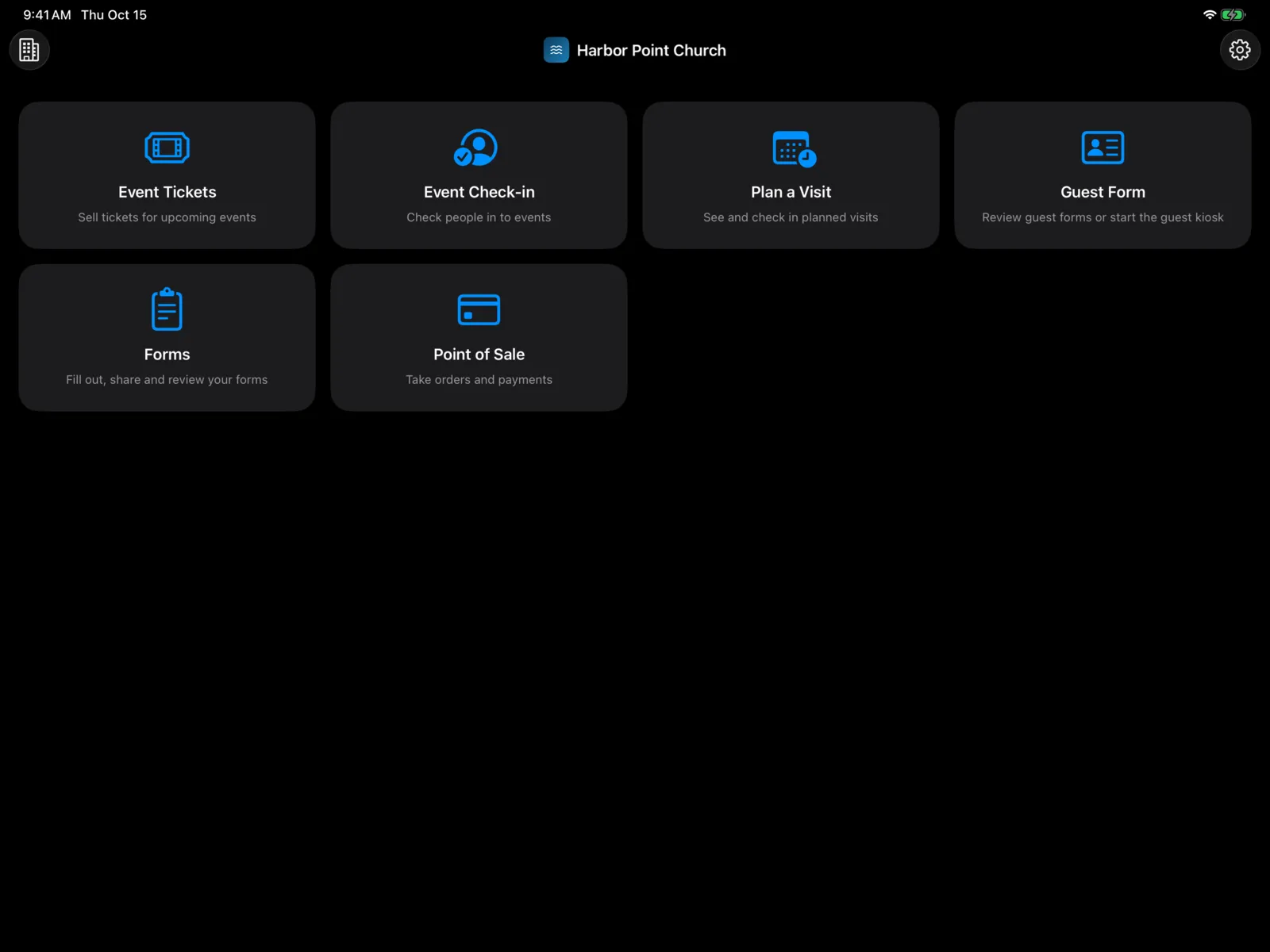 Community Portal App home screen on an iPad