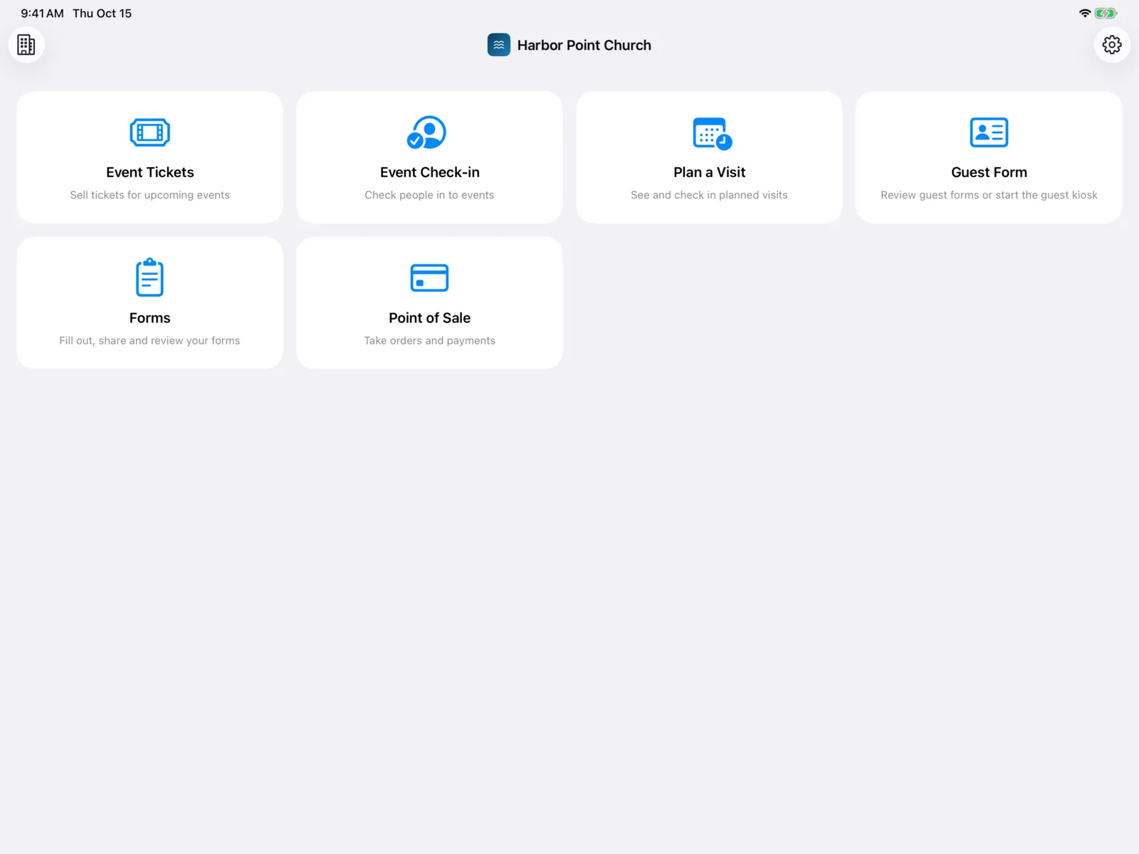 Community Portal App home screen on an iPad